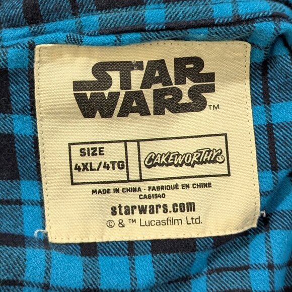Cakeworthy Disney Star Wars The Force Blue Plaid Flannel Shirt 4XL - Picture 4 of 6